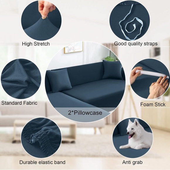 New sectional slip cover, teal color - Picture 6 of 7